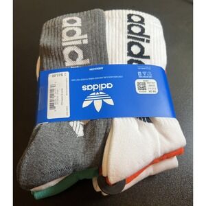 Adidas, Flash Red/White/Blue Glow/Gray Crew Socks 6 Pk, Mens Size 6-12 NWT